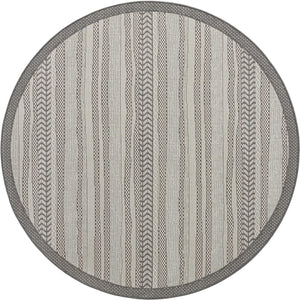 Unique Loom Outdoor Border Lines Machine Made Border Rug Gray, Gray/Silver 6' 1" x 6' 1"