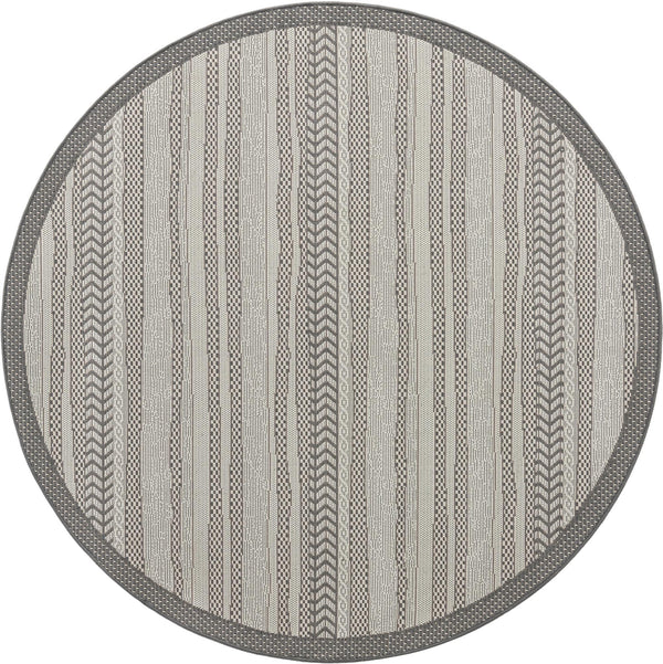 Unique Loom Outdoor Border Lines Machine Made Border Rug Gray, Gray/Silver 6' 1" x 6' 1"