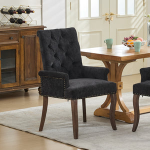 English Elm Upholstered Chenille Accent Dining Chair with Tufted Diamond Back, Curved Solid Wood Legs, Comfortable Support Black W1143P346928