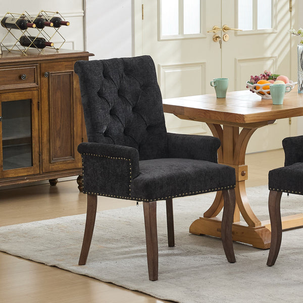 English Elm Upholstered Chenille Accent Dining Chair with Tufted Diamond Back, Curved Solid Wood Legs, Comfortable Support Black W1143P346928