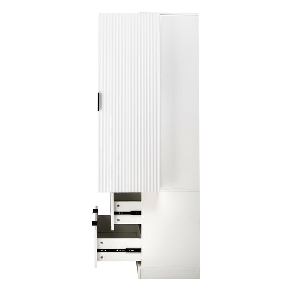 English Elm 72" Modern Fluted Pantry Cabinet with 2 Large Silent Drawers, 8-Door Spice Rack & Adjustable Shelf Organizer White W2917P294993