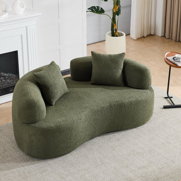 English Elm 66.93 Inch Curved Teddy Velvet Loveseat Sculptural Compact Sofa for Apartments Green W3612P406627