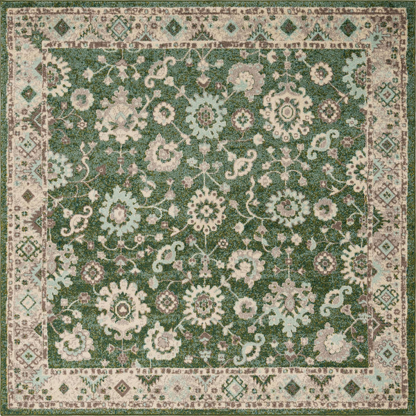 Unique Loom Penrose Krystle Machine Made Floral Rug Green, Beige/Ivory/Light Blue 8' 0" x 8' 0"