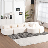 English Elm 143.7" Upholstered Sofa Free-Combined Sofa Couch With Two Chaise Lounge and Five Back Pillows For Living Room, Beige