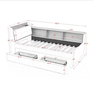 English Elm Twin Size Velvet Daybed With Storage Drawers, Wireless Charging & Led Lights For Small Spaces W1413S00110-GIGA