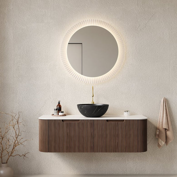 English Elm Dina Floating Bathroom Vanity with Crystal Glass Basin and Sintered Stone Top Black,Carrara White,Dark Walnut W2615S00279