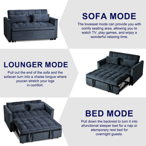 English Elm 3 Convertible Sleeper Sofa Bed Velvet Loveseat Futon with Pull-Out Bed, Adjustable Back, Storage Pockets Black W2121P179227