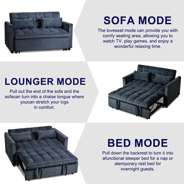English Elm 3 Convertible Sleeper Sofa Bed Velvet Loveseat Futon with Pull-Out Bed, Adjustable Back, Storage Pockets Black W2121P179227