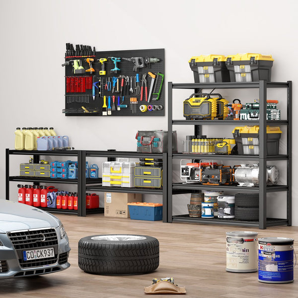 English Elm 59" Wide Black Metal Shelving Unit with Removable Dividers for Garage or Office T3625P455778