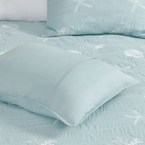 English Elm 4 Harbor House Seaside Cotton Percale Reversible Quilt Set with Embroidered Starfish and Shells, Full/Queen Aqua 20.87 L x 16.93 W x 11.81 H B03595791
