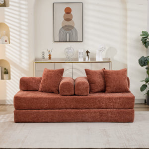 English Elm Comfy Convertible Folding Mattress Couch with Chenille Comfort, Space-Saving Floor Sofa Bed 3-Tier Orange W1143P364841