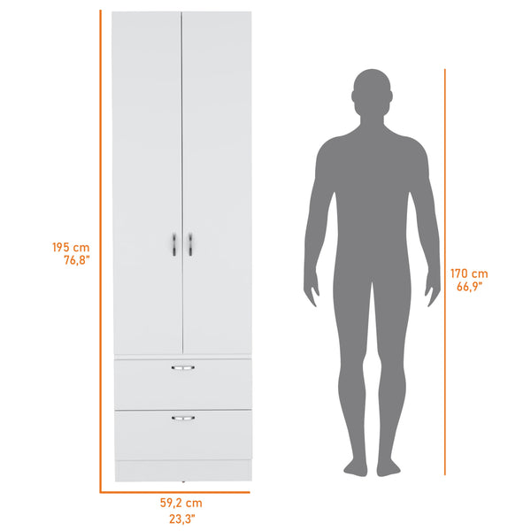 English Elm Tall Mayer Wardrobe Melamine with Hanging Rod, Two Doors & Drawers — Durable, Space-Saving Closet Solution B128P203060