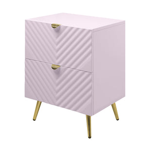 English Elm Pink High Gloss Wave 2-Drawer Nightstand with Reflective Finish, Metal Legs, Modern Luxe Accent Piece B062P209010
