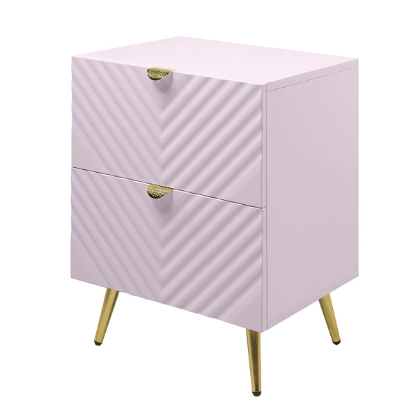 English Elm Pink High Gloss Wave 2-Drawer Nightstand with Reflective Finish, Metal Legs, Modern Luxe Accent Piece B062P209010
