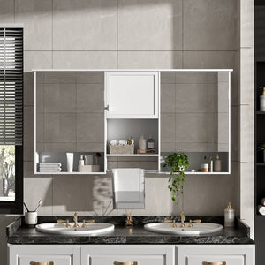 English Elm 55 Inch Wall Mount Medicine Cabinet Dual Mirrored Doors Soft Close Bathroom Vanity Storage N710P401336K