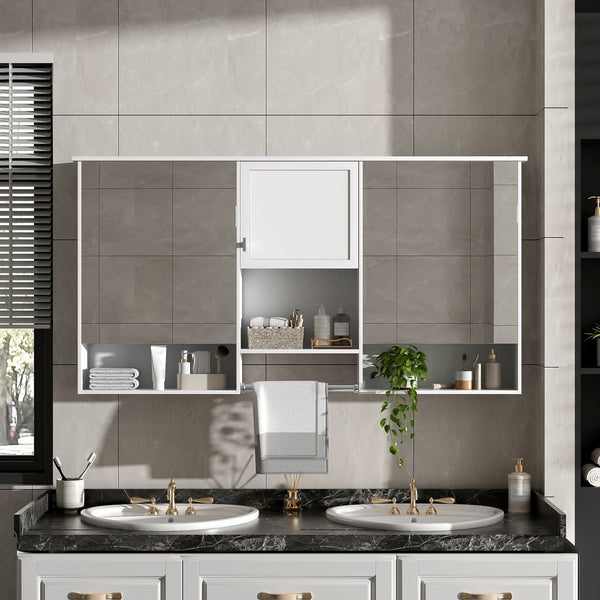 English Elm 55 Inch Wall Mount Medicine Cabinet Dual Mirrored Doors Soft Close Bathroom Vanity Storage N710P401336K
