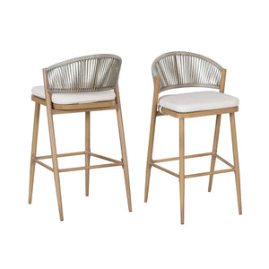 English Elm Christopher Knight Home® - Outdoor Scallop-Back Barstools Set Of 2 - 30.25" Seat Height, Maple Finish, Durable Aluminum Frame N772P245120W