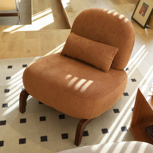 English Elm Cute Barrel Velvet Accent Chair Armless Solid Wood Legs Cozy Reading Nook Seat Caramel W2105P412977