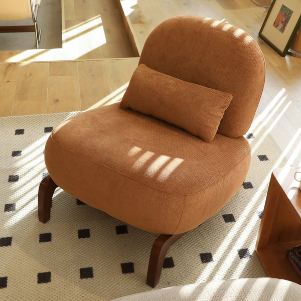 English Elm Cute Barrel Velvet Accent Chair Armless Solid Wood Legs Cozy Reading Nook Seat Caramel W2105P412977