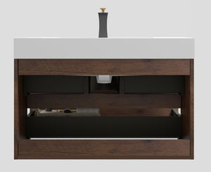English Elm Alice 36" Walnut Floating Bathroom Vanity With Integrated Sink - Modern Design, Ample Storage Space! W1865S00018