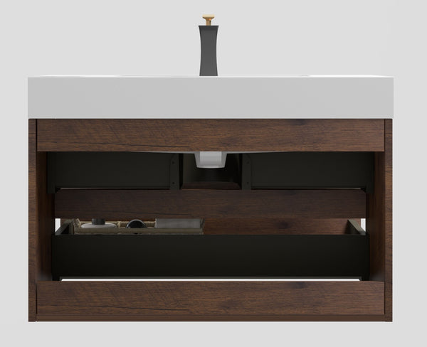 English Elm Alice 36" Walnut Floating Bathroom Vanity With Integrated Sink - Modern Design, Ample Storage Space! W1865S00018