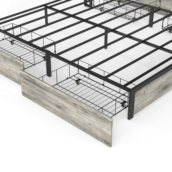 English Elm Queen Metal Platform Bed with Rgb Led Headboard Charging Station and Underbed Storage T3963P482868