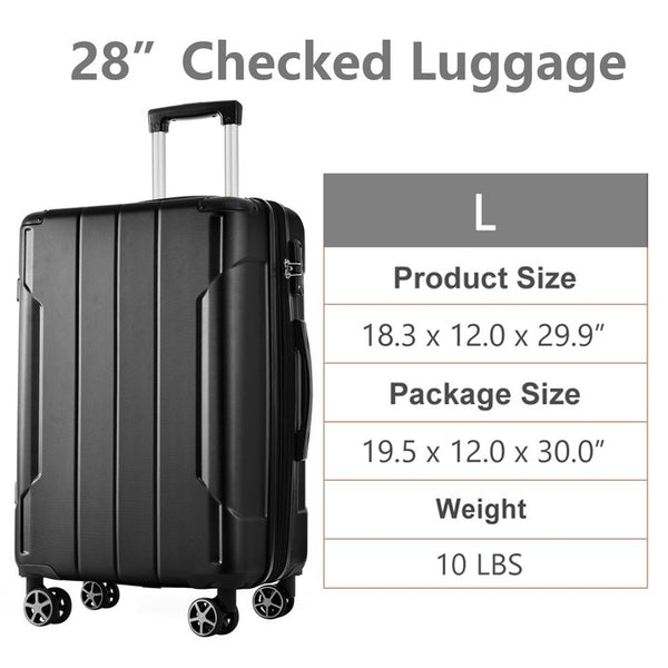 English Elm Hardshell Abs Checked Suitcase with 360 Spinner Wheels Expandable Tsa Lock 28 Inch Black N730P296747B
