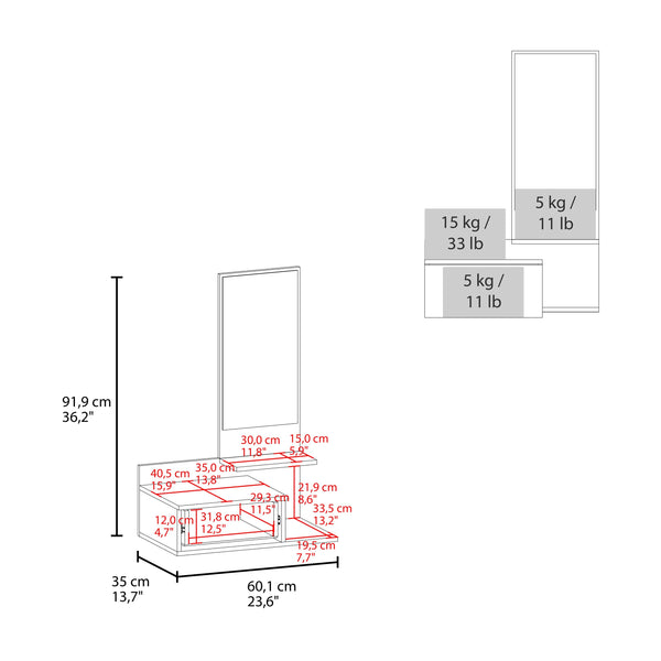 English Elm White Floating Vanity with Mirror, Wall-Mounted Space-Saving Shelf 36.2" H x 23.6" W, Modern White Finish B062P252163