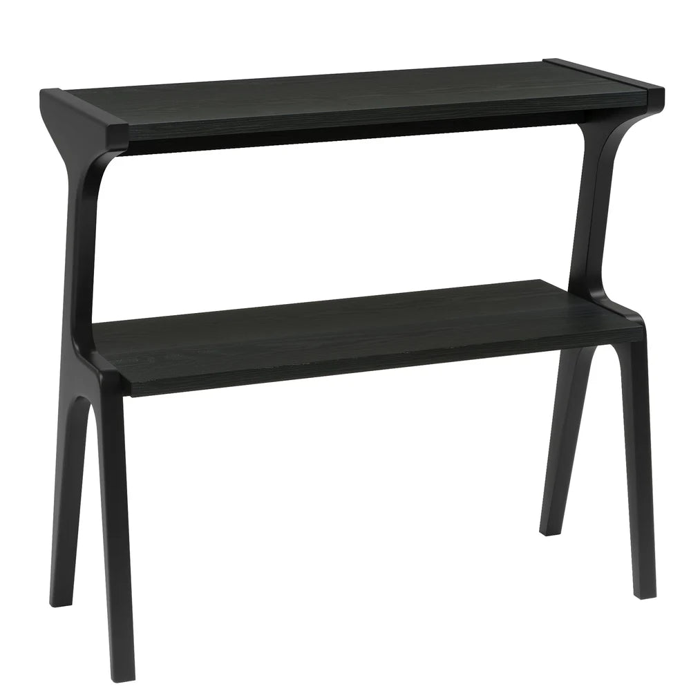 English Elm Storage Side Table Solid Wood Cherry Finish Two Open Shelves for Slim Space Entryways T3971P456579