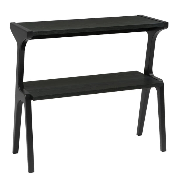 English Elm Storage Side Table Solid Wood Cherry Finish Two Open Shelves for Slim Space Entryways T3971P456579