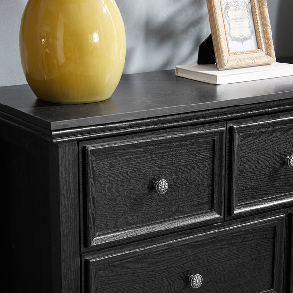 English Elm Modern 7 Drawers Dresser with Unique Feet, Smooth Glide Drawers and Metal Handles for Stylish Storage Black W2275P149785