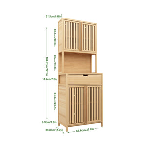 English Elm 72-foot-tall, bamboo double-door storage cabinet in natural finish with drawers, eco-friendly high-capacity organizer for bedroom, bathroom, dining, living rooms W2207P242502