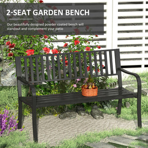 English Elm Outdoor Powder-coated Steel Garden Bench with Curved Slats for Patio or Porch Seating T3971P383896
