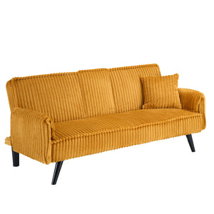 English Elm Minimalist Corduroy Three Seat Sofa with Reclining Backrest and Built in Cup Holders W1658P251973