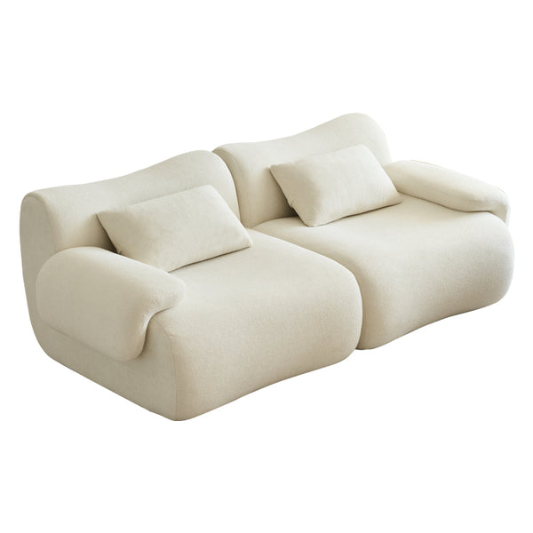 English Elm Sofa Memory Foam 2-Seater Compression Couch with Deep Seat, No Assembly, Sherpa Fabric Comfort Beige+White W3622P346250