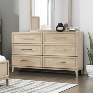 English Elm Contemporary Oak Veneer 6 Drawer Dresser with Ball Bearing Glides for Modern Bedrooms B011P425797