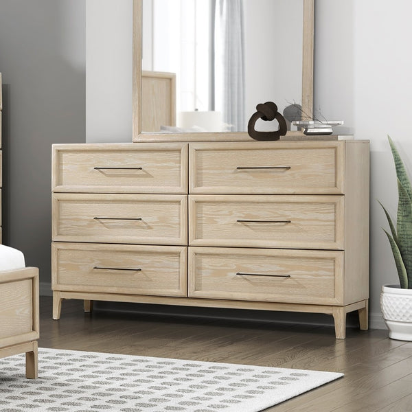 English Elm Contemporary Oak Veneer 6 Drawer Dresser with Ball Bearing Glides for Modern Bedrooms B011P425797