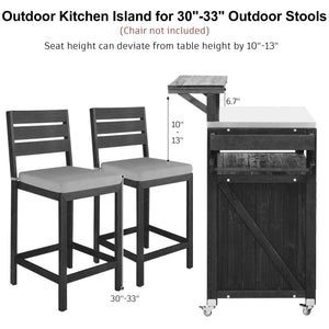 English Elm K&K 53.3" Outdoor Kitchen Island with 1.2" Stainless Top, Spacious Storage, Raised Shelf, Wheels Black N707P250628B