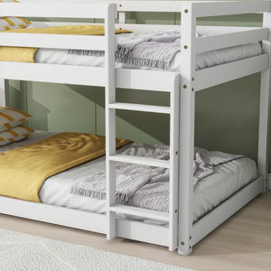 English Elm Solid Wooden Twin Over Twin Bunk Bed In White - Sturdy Rubberwood Frame With Reinforced Slats W504P191646-GIGA