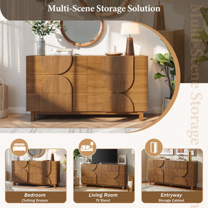English Elm Modern Fluted 6 Drawer Dresser with Solid Wood Legs Japandi Chest for Bedroom Brown N739S0000013N