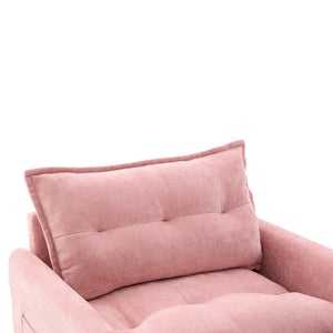 English Elm UNITED Swivel Barrel Chair with Chenille Upholstery, 360° Smooth Rotation, Padded Arm Comfort and Side Pockets for Living Room Relaxation Pink W1568P290091
