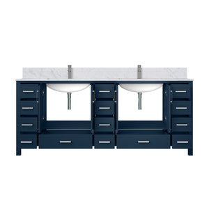 English Elm Navy Double Bath Vanity 84" W x 22" D with Carrara Marble Top, Chrome Faucet, Soft-Close Drawers, Ample Storage B2731P259164