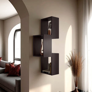 English Elm Stormi Wenge Wall-Mounted Geometric Shelf Unit — Asymmetrical Cube Design, Space-Saving Organizer B128P375286