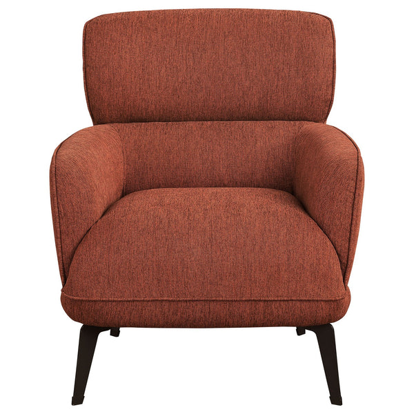 English Elm 1pc Modern Transitional Upholstered Crescent Arm Accent Chair with Rounded Track Arms and Metal Legs Black,Orange 35 L x 31.25 W x 29 H B011P306181