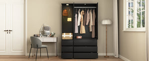 English Elm 8 Drawer Tall Chest Slim Particleboard Build Smooth Gliding Storage for Bedroom Closet Black W409S00007