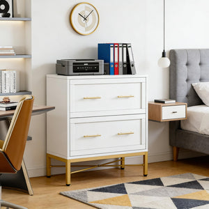English Elm Multi-functional Nordic Filing Cabinet White Two Drawer Gold Handle Home Office Storage Gold,White T3971P449222