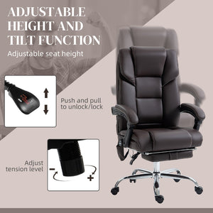 English Elm Vinsetto Massage Office Chair - Ergonomic Pu Leather With Heat, 6 Vibration Points & Adjustable Footrest W2225P229392-GIGA