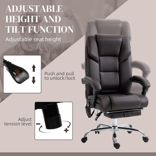 English Elm Vinsetto Massage Office Chair - Ergonomic Pu Leather With Heat, 6 Vibration Points & Adjustable Footrest W2225P229392-GIGA