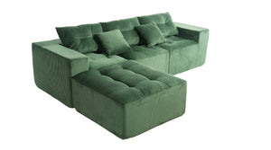 English Elm 101" Modular Cloud Sectional Corduroy Upholstered Sofa Reversible Chaise Living Room Green W1170S00055