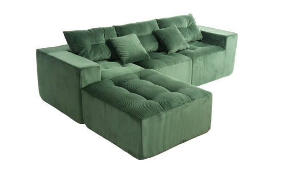 English Elm 101" Modular Cloud Sectional Corduroy Upholstered Sofa Reversible Chaise Living Room Green W1170S00055